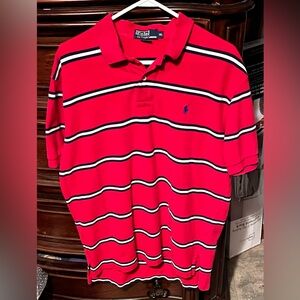Mens XL Polo by Ralph Lauren Red, White & Black Striped Polo Shirt